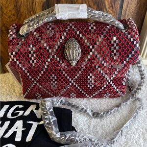 Kurt Geiger London Kensington Soft Blue Denim Red Overlay Crossbody Bah NWT